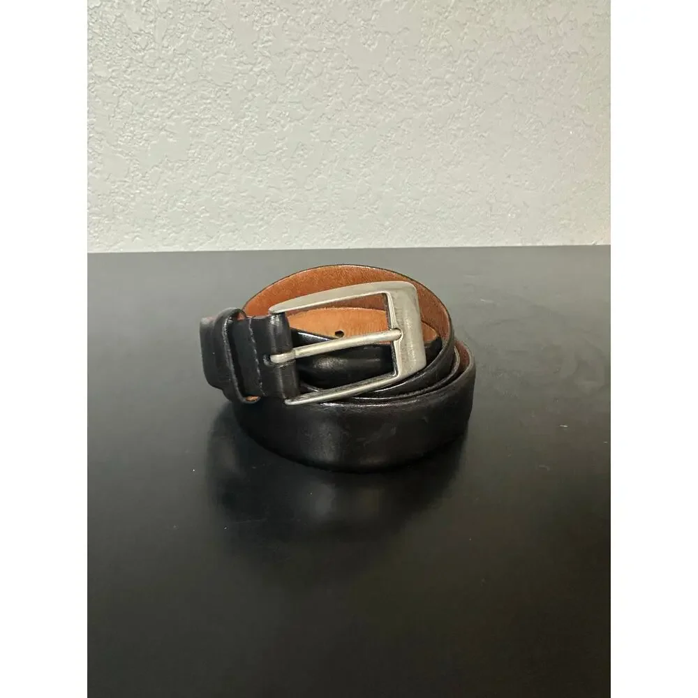 Tom James Mens Belt 40 Black Leather Solid Brass Buckle Elegant Glam USA Made